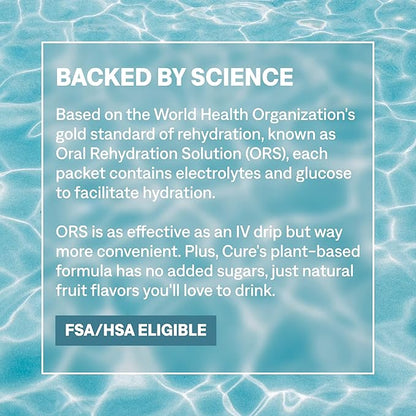 Cure Hydration | Plant-Based Electrolyte Drink Mix | No Added Sugar | FSA-HSA | Dehydration Relief Powder Made with Coconut Water | Non-GMO | Vegan | Pouch of 14 Packets - Blood Orange