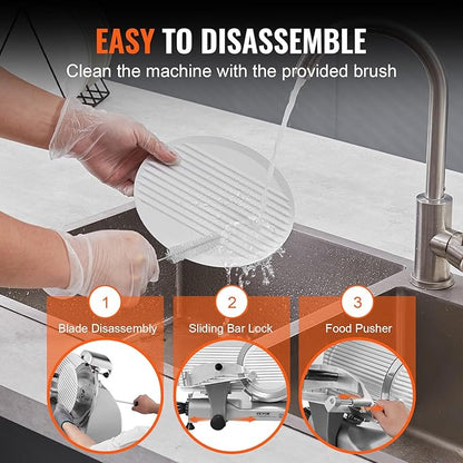 Meat Slicer, 340W Electric Deli Food Slicer with 10" SUS420 Stainless Steel Blade and Built-in Sharpening Stone, 0-0.6 inch Adjustable Thickness for Commercial and Home Use, Cut Meat and Cheese