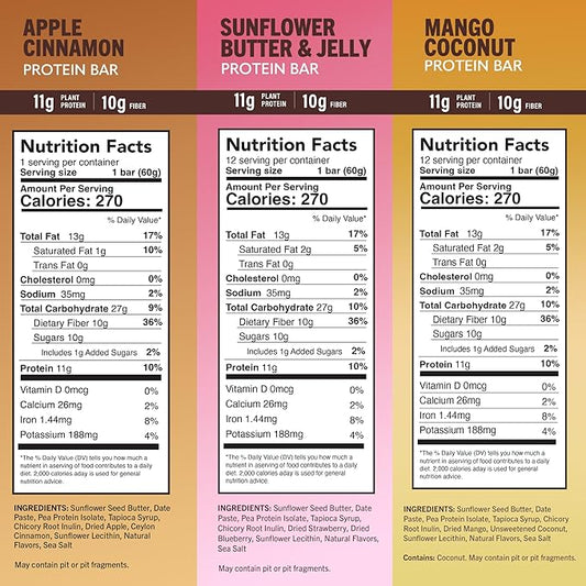 Amrita Nut Free 6 Flavor Variety Pack Vegan Protein Bars (12 CT) | 11g to 12g Plant-Based Protein Bar | Peanut Free, Gluten Free, and Dairy Free | Low Sugar, High Fiber, Healthy School-Safe Snacks