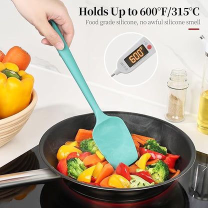 600ºF Heat Resistant Spatula, 11.34 inch High Heat Food Safe Semless Kitchen Silicone Spoon Spoonula Scraper for Cooking Baking Mixing Scraping Stirring Nonstick Cookware Pan Bowl (Turquoise)