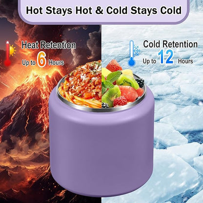 26oz Kids Thermos for Hot Food, Insulated Vacuum Food Jar with Buckle Lid, Stainless Steel Wide Mouth Leak Proof Insulated Lunch Container for School Picnic Travel, Purple