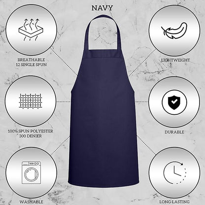 GREEN LIFESTYLE 120 Pack Professional Chef Apron– Grilling Aprons for Men, Waterproof Cooking Apron for BBQ, Work or Restaurant Use, Kitchen Aprons for Women – Navy Blue, No Pockets