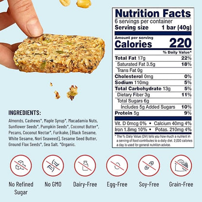 YES Bar – Black Sesame Sea Salt – Plant Based Protein, Decadent Snack Bar – Vegan, Paleo, Gluten Free, Dairy Free, Low Sugar, Healthy Snack, Breakfast, Low Carb, Keto Friendly (Pack of 6)
