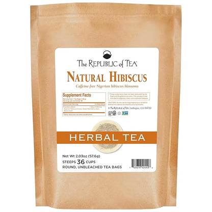 The Republic of Tea Natural Hibiscus Superflower Herbal Tea, Ruby Red Hibiscus Fine Blend, 36 Tea Bag Refill