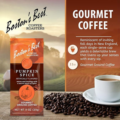 Boston’s Best Coffee - Fall-Inspired Pumpkin Spice Medium Roast Gourmet Delicious Flavored Coffee, Premium Ground - 11 oz. / 311 g Bag