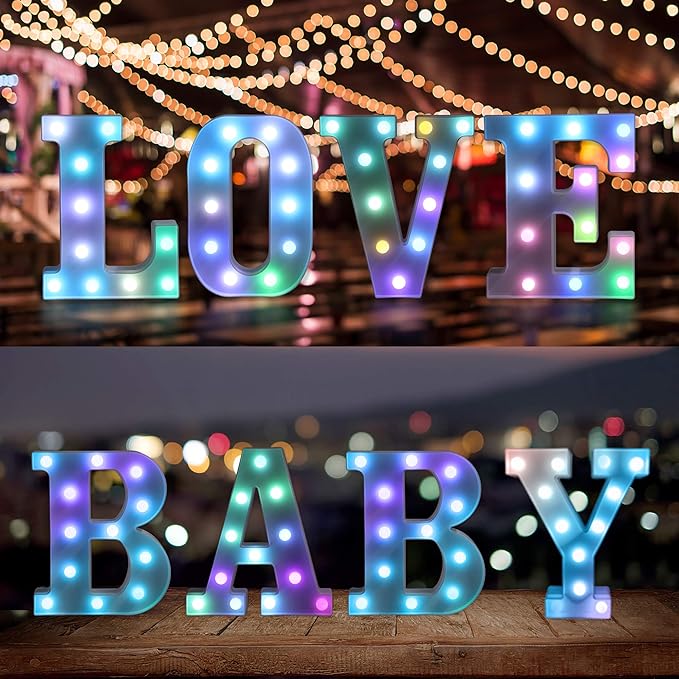 Foaky Colorful LED Letter Lights with Remote,Marquee Light Up Letters Sign for Night Light Wedding/Birthday Party Battery Powered Christmas Lamp Home Bar Decoration(H)