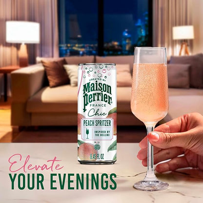 Maison Perrier Chic Peach Spritzer Flavored Sparkling Beverage, Low Calorie, Mocktail, 24-Pack