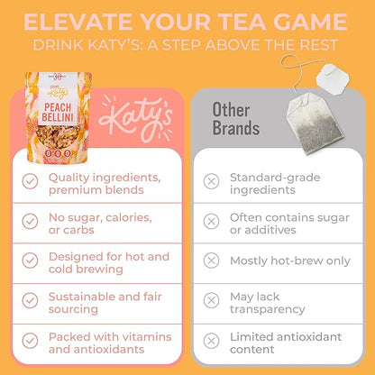 Katy’s Peach Bellini Loose Leaf Tea | Fruity & Refreshing Light White Herbal Tea | Apple, Peach & Mango | Caffeine-Free Tea | 30+ Cups | Hot or Iced | Premium Quality, Woman-Owned | 2.75oz Pouch