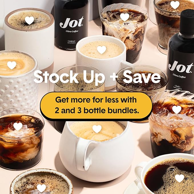Jot Coffee Concentrate (Dark) High Caffeine Cold Brew Coffee Concentrate Liquid for Iced Coffees, Instant Espresso, Hot or Cold Instant Coffees - Makes 14 Cups, 150mg Caffeine/Tbsp, Sugar Free