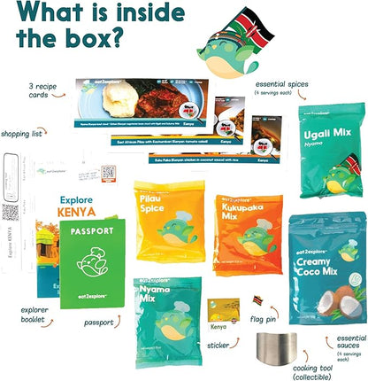 eat2explore Cooking Kits for Kids – Interactive & Educational Kids Cooking Sets Real for Ages 5 and Up,3 Recipe Cards & Global Ingredients – Fun Gift for Young Chefs (Kenya Edition)