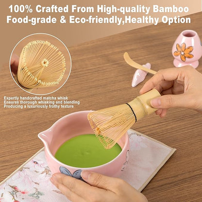 Matcha Whisk Set Pink,8pcs Matcha Set Whisk And Bowl,Matcha Kit With Bamboo Whisks,Ceramic Matcha Bowl,Sifter,Scoop,Holder,Towel,Stand,Spoon,Unique Gift for Japanese Tea Lover