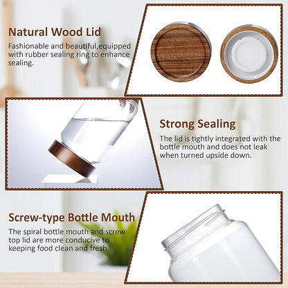 24 oz/710 ml Glass Jar with Airtight Wooden Screw Top Lid, Clear Stackable Food Storage Canister, Medium Cute Decorative Glass Container for Coffee, Candy, Cookie, Sugar, Oatmeal, Salt, Spice