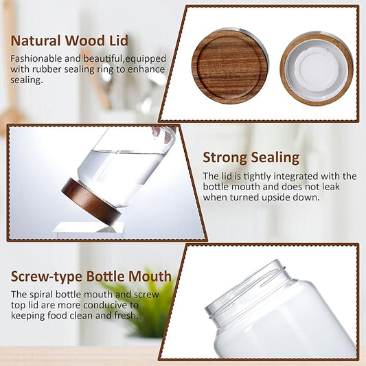 24 oz/710 ml Glass Jar with Airtight Wooden Screw Top Lid, Clear Stackable Food Storage Canister, Medium Cute Decorative Glass Container for Coffee, Candy, Cookie, Sugar, Oatmeal, Salt, Spice