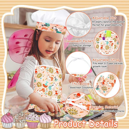 KAEGREEL Kids Baking Chef Set with Unicorn Apron and Mitt, 26pcs Kitchen Toys Kid Cooking Set with Chef Hat Spoons Whisk, Chef Role Play Gifts for Girls Boys Aged 3 4 5 6 8 Year Old