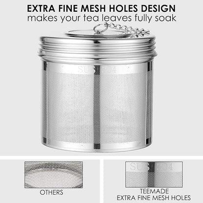 Extra Large Tea Infuser -304 Stainless Steel with Threaded Lid & Chain Hook-Perfect for Loose Leaf Tea,Cooking,Herbs,Iced Tea & Soup - Extra Fine Mesh Tea Strainers
