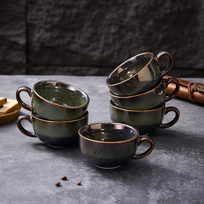 Set of 6 Vintage Design 12 oz Professional Barista Ceramic Latte Art Cappuccino Cups Set (Sea Grey * 6)