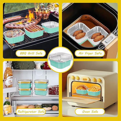 25 Pack Square Mini Cake Pans with Lids,Mini Loaf Pans with Lids,Aluminum Foil Baking Cups,Disposable Ramekins Cupcake Cups,Dessert Cups for Wedding Birthday Party Picnics,5oz (Blue)