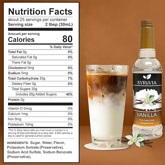 Vanilla Syrup for Coffee By Syruvia 25.4 fl oz Barista Style Coffee Syrup Vanilla Flavor
