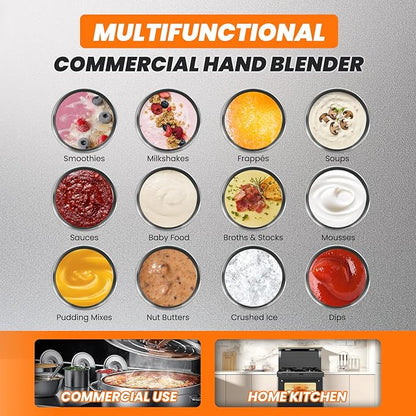 750W Commercial Immersion Blender Brushless DC Motor Hand Held Blenders Heavy Duty Variable Speed Mixer with 21 Inch Removable Shaft 50-Gallon Capacity Multifunction Pro