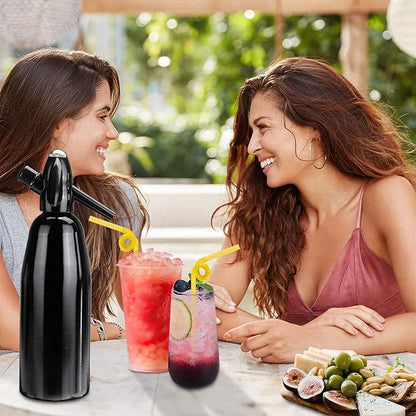 1L Portable Home Soda Maker – Aluminum Soda Siphon, Vintage Seltzer Bottle for DIY Homemade Carbonated Drinks, Sparkling Water Maker for Healthy Soda Water & Cocktails (Black)