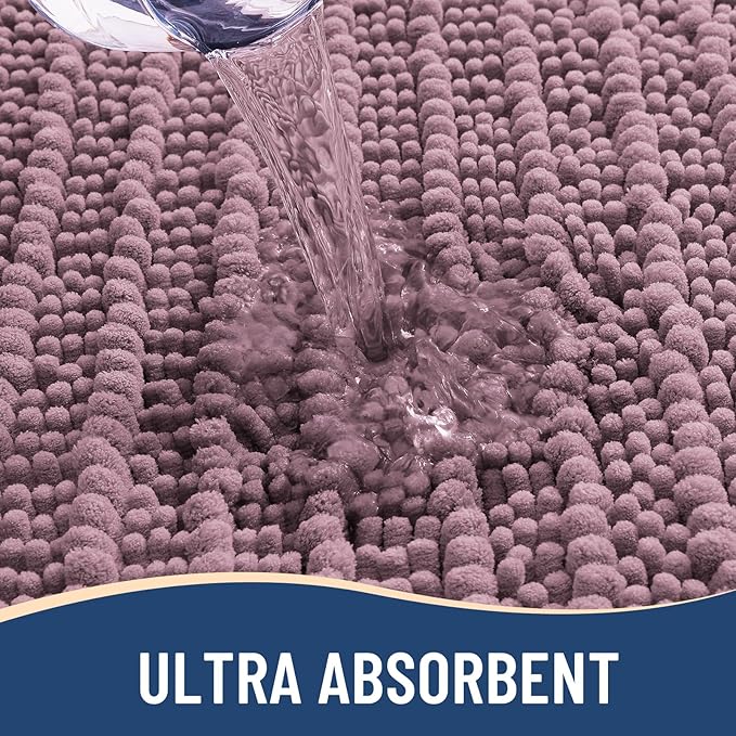 Arotive Luxury Chenille Bathroom Rug Mat, Extra Soft Thick Absorbent Shaggy Bath Rugs, Non-Slip Machine Wash Dry, Plush Bath Mats for Bathroom, Shower and Tub, 24x16, Deep Plum