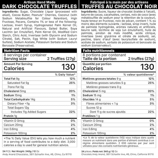 Andy Anand Chocolatier Luxurious Dark Chocolate Truffles Gift Box - Handmade Gourmet Chocolate Assortments, Gluten Free chocolate Perfect_gifts for her & for birthday Gifts & wedding gifts (24 Pcs)