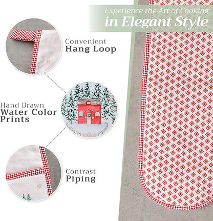 Maison d' Hermine Double Oven Mitts 100% Cotton 7"x35" Double Oven Mitt Heat Resistant BBQ Cooking Gloves with Loop, Baking, Grilling, Home, Kitchen, Handling Hot Pans (Rural Christmas)