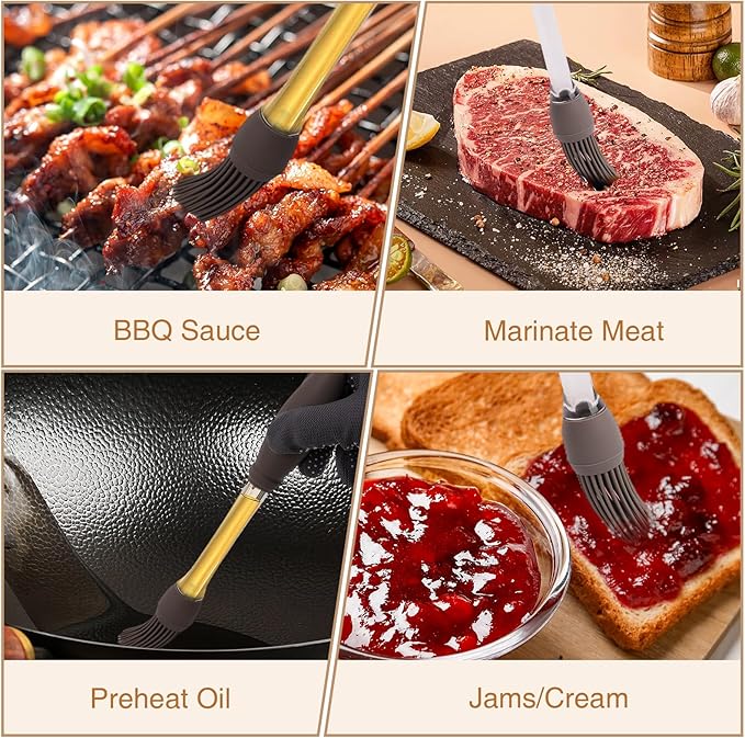 8 Pcs Silicone Brush Cooking Set, Heat Pastry Basting Brush for Home Outdoor Use Cooking BBQ Barbecue Baking