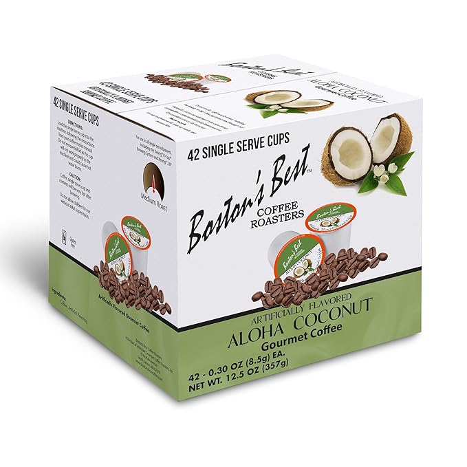 Boston’s Best - Aloha Coconut Flavored Delicious Gourmet Coffee Compatible with Keurig Coffee Maker, 1 Count (42 Single Serve Cups)