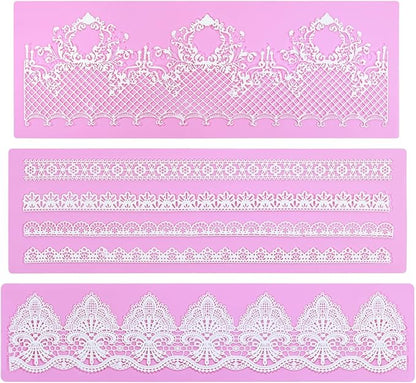 Silicone Molds for Cake Decorating - Embossing Lace Fondant Molds, Cake Flowers Lace Mats Set of 3
