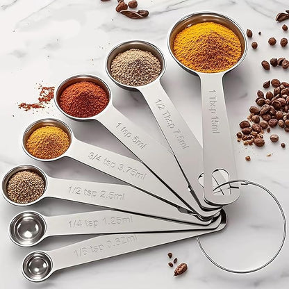 TILUCK Stainless Steel Measuring Spoons Set,Coffee Scoop Spoon,Kitchen Gadgets for Cooking & Baking,Set of 7
