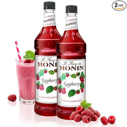 Monin - Raspberry Syrup, Sweet and Tart, Great for Cocktails and Lemonades, Gluten-Free, Non-GMO (1 Liter, 2-Pack)