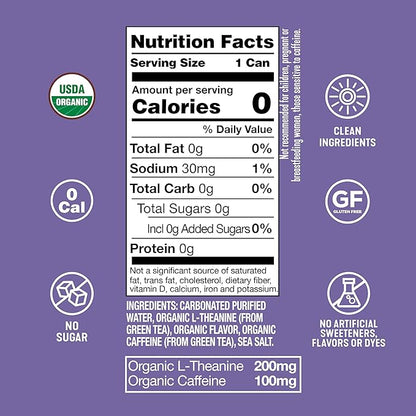 ARDOR ENERGY Sparkling Water with 100mg Natural Caffeine & 200mg L-Theanine from Organic Green Tea for Smooth Energy & Focus | Healthy Energy Drink | No Sugar, Zero Calories, Vegan, Gluten-Free | Blueberry Pom (Pack of 12, 12oz cans)