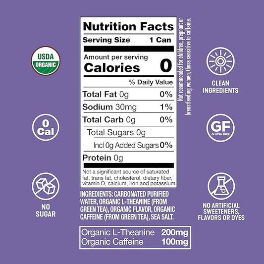 ARDOR ENERGY Sparkling Water with 100mg Natural Caffeine & 200mg L-Theanine from Organic Green Tea for Smooth Energy & Focus | Healthy Energy Drink | No Sugar, Zero Calories, Vegan, Gluten-Free | Blueberry Pom (Pack of 12, 12oz cans)