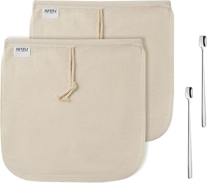 Reusable Cold Brew Bags & Cold Brew Coffee Bags Reusable - for Toddy Systems | 12.8 Inch Large 100% Natural Organic Cotton Cold Brew Filter Bags 2-Pack + 2 Bonus 304 Silver Spoons