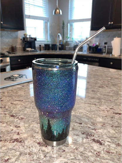 Set of 4 Reusable Metal Straws, Long Stainless Steel Straw with Cleaning Brushes and Case, Drinking for 30 oz and 20 oz Tumblers.