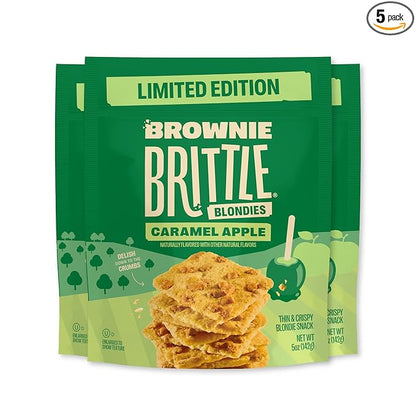 Brownie Brittle – Caramel Apple Blondie Thin and Crispy Sweet Snacks (Pack of 3, 5 oz), Rich Gourmet Brownie Bites Dessert