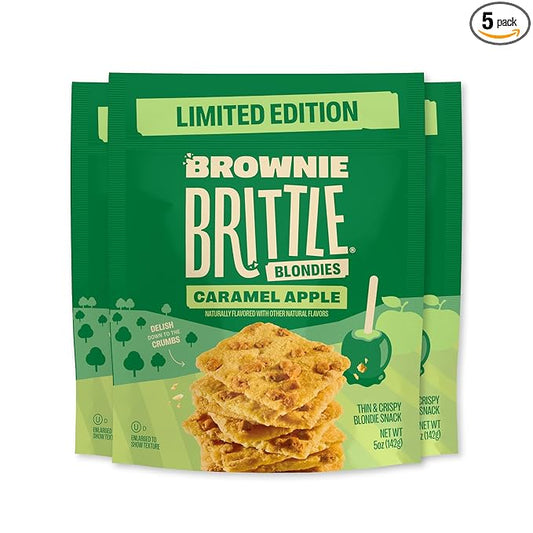 Brownie Brittle – Caramel Apple Blondie Thin and Crispy Sweet Snacks (Pack of 3, 5 oz), Rich Gourmet Brownie Bites Dessert