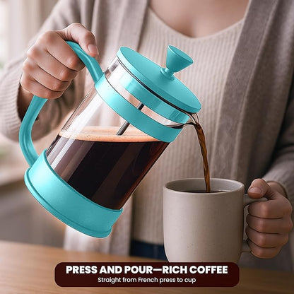 Utopia Kitchen French Press Espresso and Tea Maker with Triple Filters, Stainless Steel Plunger and Heat Resistant Borosilicate Glass (Aqua, 34-oz (Pack of 1))