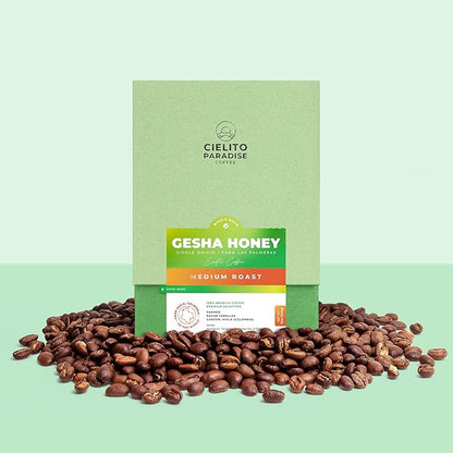 Medium Roast Gesha Honey Coffee - Whole Bean from Garzón Huila, Colombia, Single Origin, Exotic Notes of Mandarin, Tangelo, Strawberry & Grape, 12oz