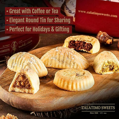 Zalatimo Sweets Since 1860, 100% All Natural Assorted Baklava, Slightly Sweet Baklava in Square Metal Gift Tin, No Preservatives, No Additives, No Corn Starch, No Syrups! 1.8Lbs