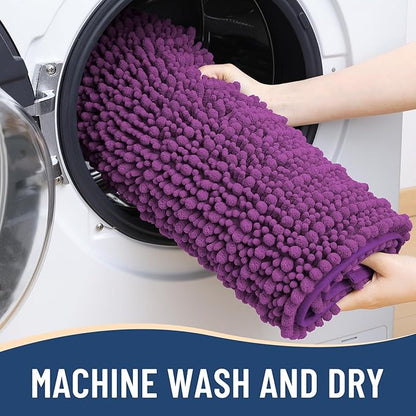 Arotive Luxury Chenille Bathroom Rug Mat, Extra Soft Thick Absorbent Shaggy Bath Rugs, Non-Slip Machine Wash Dry, Plush Bath Mats for Bathroom, Shower and Tub, 30x17, Purple