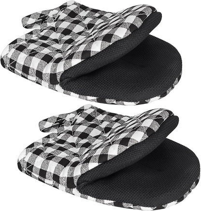 Qulable 1 Pair Short Oven Mitts - Silicone Kitchen Oven Gloves High Heat Resistant 500℉, Mini Oven Mits with Non-Slip Grip Surfaces and Hanging Loop for BBQ, Baking, Cooking and Grilling