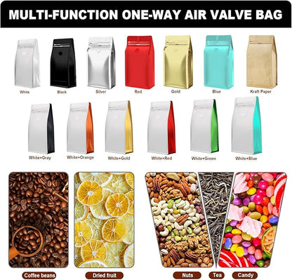 Coffee Bags with Valve(60pcs,8 oz,1/2 lb) Vented Coffee Beans Packaging Bags High Barrier Aluminumed Foil Flat Bottom Heat Sealed Side Zipper Resealable Storage Bag for Home or Business（White+Orange）