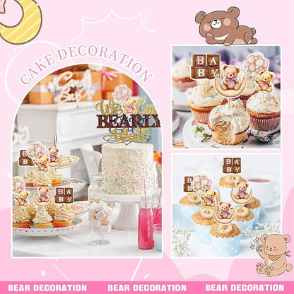 MEMOVAN Bear Baby Shower Cupcake Toppers 25pcs We Can Bearly Wait Cake Cupcake Topper Bear Cake Cupcake Decoration for Baby Girl We Can Bearly Wait Bear Theme Birthday Baby Shower Gender Reveal Party