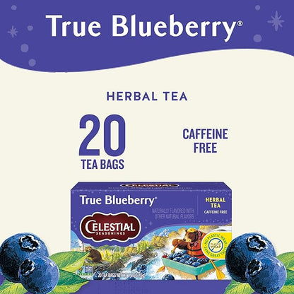 Celestial Seasonings True Blueberry Herbal Tea Bags, Caffeine Free, 20 Bags Box (Pack of 6)