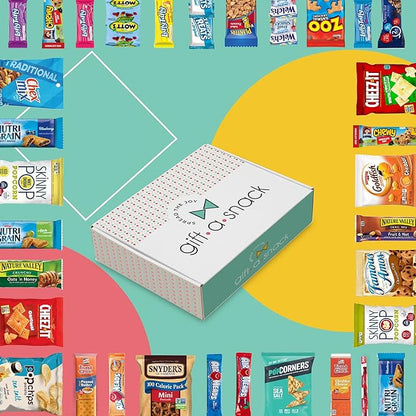Gift A Snack - Thanksgiving, Holiday, Christmas Stocking Stuffer Snack Box Variety Pack Care Package + Greeting Card (150 Count) Birthday Sweet Treats Gift Basket, Candies Chips Crackers Bars