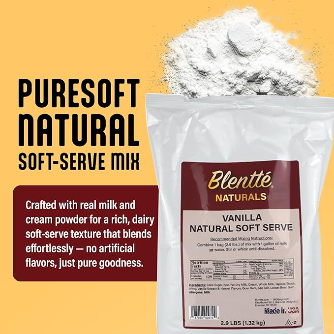 Blentte Soft Serve Ice Cream Mix - Natural Creamy Softserve Powder for Frozen Dessert Maker, Homemade Icecream, Gelato, or Yogurt - 4% Dairy Blend - Clean Label - Smooth Texture - Vanilla - 2.9 lbs