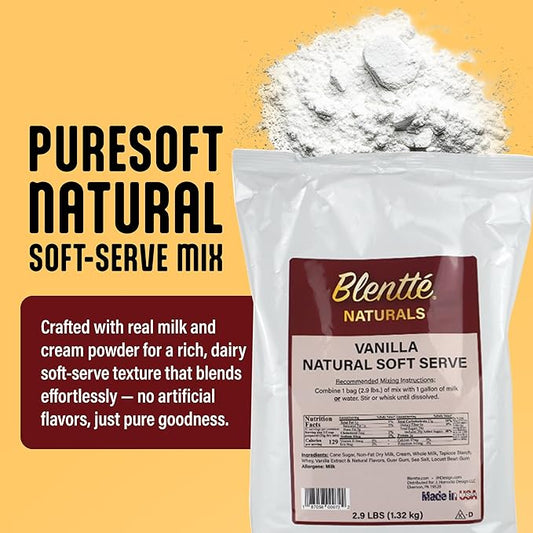 Blentte Soft Serve Ice Cream Mix - Natural Creamy Softserve Powder for Frozen Dessert Maker, Homemade Icecream, Gelato, or Yogurt - 4% Dairy Blend - Clean Label - Smooth Texture - Vanilla - 2.9 lbs