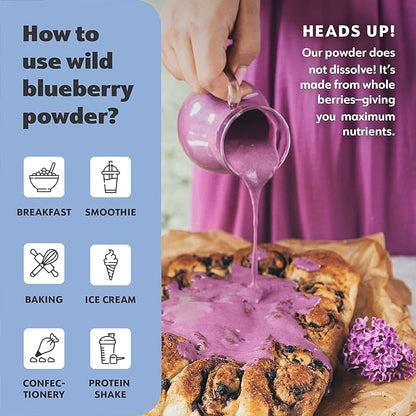 LOOV Organic Wild Blueberry Powder - 29-Day Supply, 6 Oz, Good for Smoothie & Breakfast, Freeze-Dried, from Northern Europe, No Added Sugar